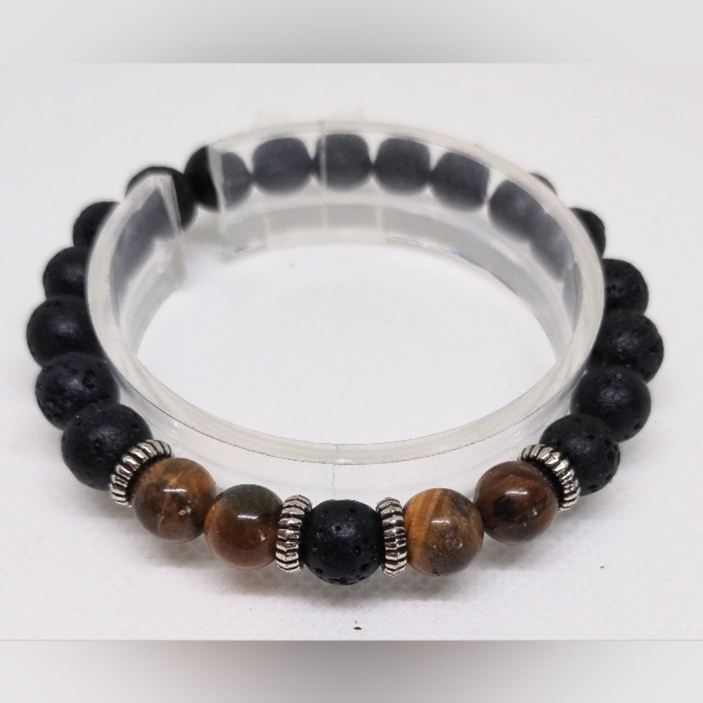 Men's Bracelet Beaded Beads Brown New f68